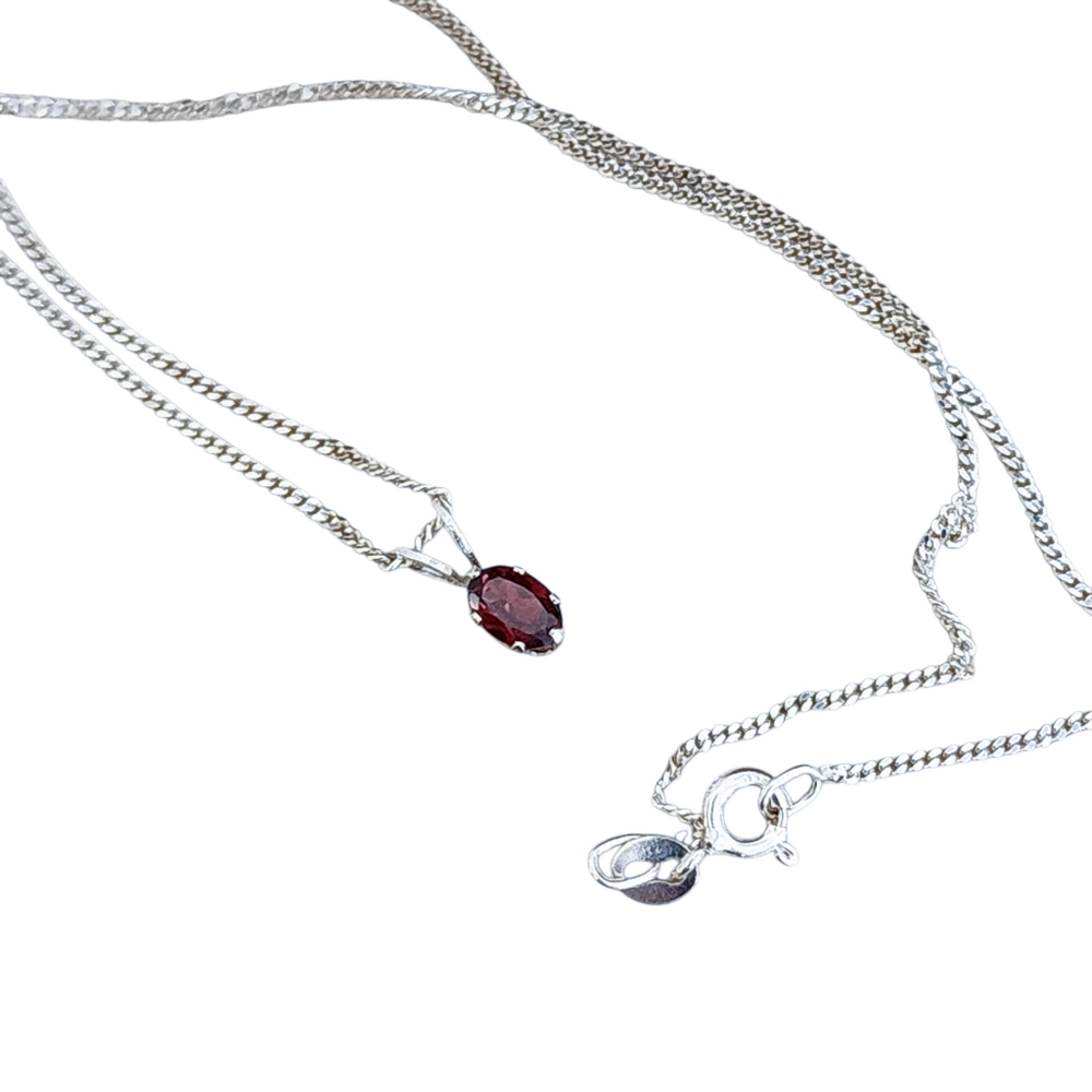 Dainty Pendant Necklace 925 Sterling Silver Garnet Color CZ Solitaire A0227 - Picture 6 of 13